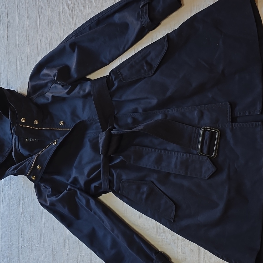 J Crew Navy Zip Belted Trench Size Small - Picture 2 of 14
